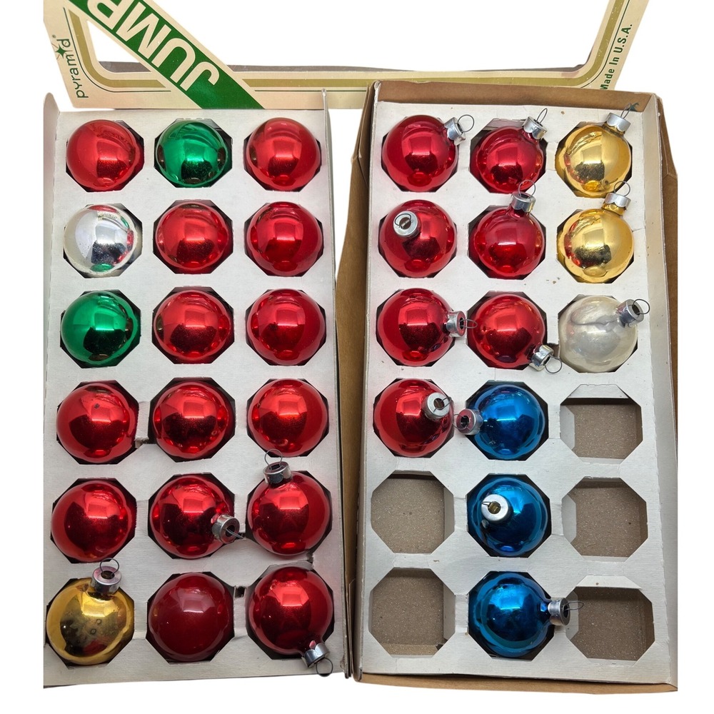 Pyramid Jumbo Christmas Ornaments Vintage Shiny Red Green Blue Gold Decor Lot 31